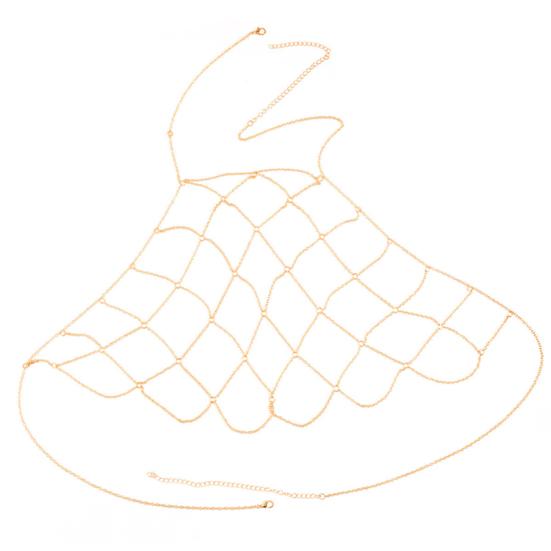 Body Chain Geometric Sexy Hollow Out Crossover Electroplating Dress Up Vacation Gift Women Mesh Bikini Bra Chain Harness Necklace Jewelry Beach Wear