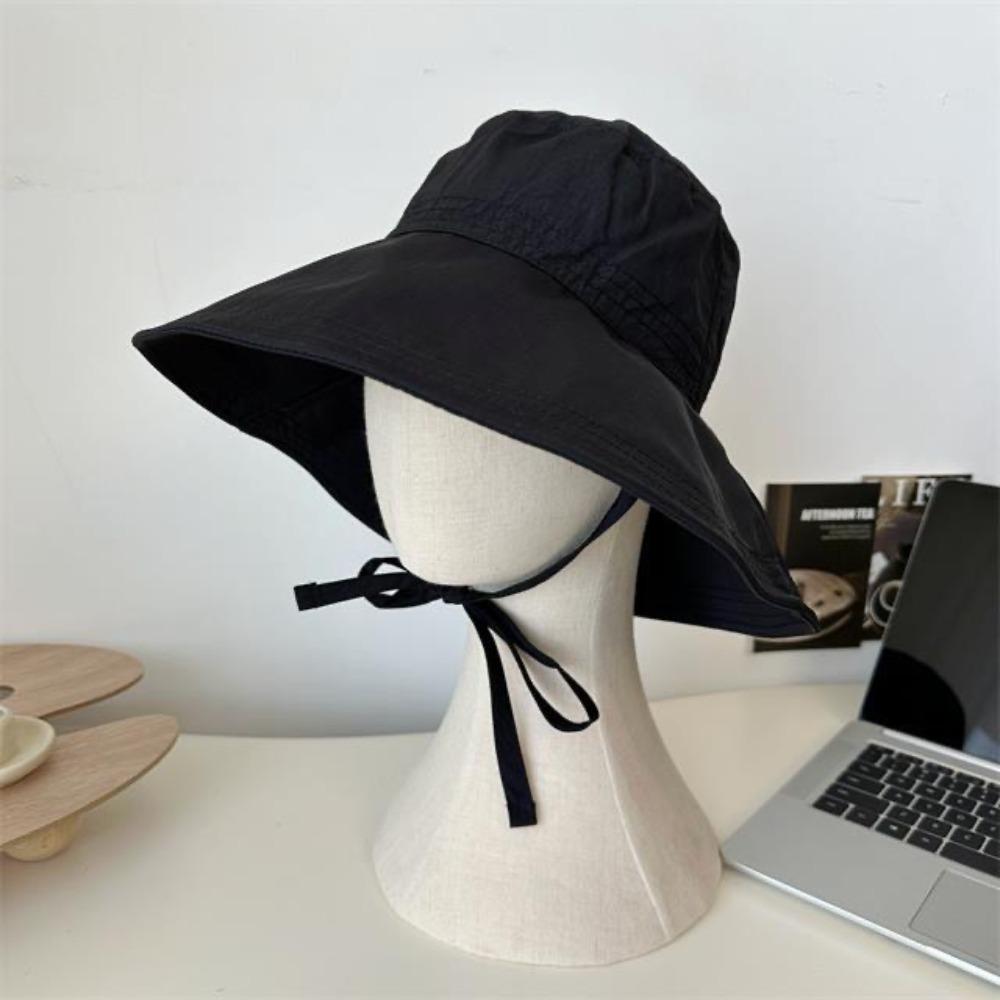 Wide Brim Cover Sunshade Basin Hat Sunshade Outdoor Fishing Cap Lace-up Fisherman Hat Summer