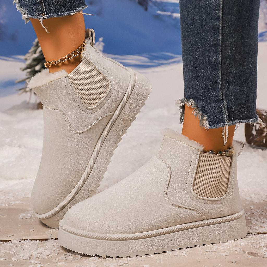 Foreign trade large size snow boots women's autumn and winter solid color flat bottom velvet thickened warm one-pedal cotton boots cotton shoes