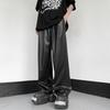 Men Faux Letaher Pants Drawstring Elastic Waist Waterproof Wide Leg Loose Smooth Streetwear Breathable Deep Crotch Long Trousers