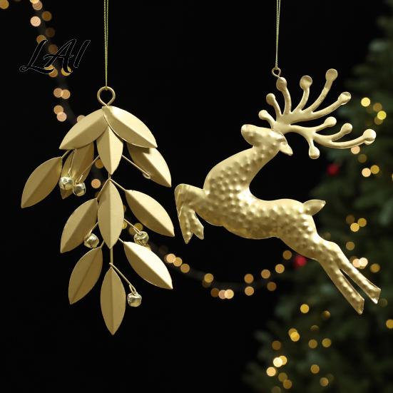 Vintage Christmas Tree Pendants Metal Ornament for Tree Rustic Gold Wreath Angel Star Elk Lightweight Xmas Decor Hanging Decoration Wreath Garland,