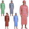 Mens Striped Loose Sleep Robe Set with Pom-Pom Hat Christmas Nightwear Long Sleeve Sissy Pajamas