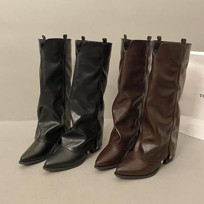 Ботильоны с острым носом женские осенне-зимние ботинки новые женские ботинки ботфорты толстый каблук высокий каблук ковбойские ботинки в западном стиле