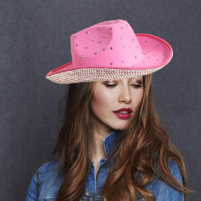 Отпускная ковбойская шляпа Панама Шляпа с хрустальными полями Стразы Ручная вышивка бисером Хрусталь для карнавалов Музыкальный фестиваль