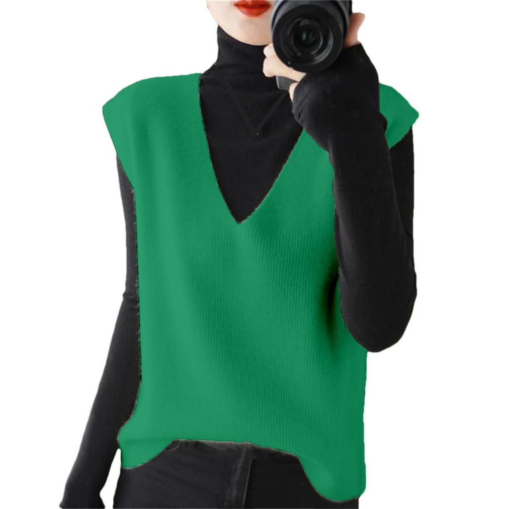 Женский модный жилет с V-образным вырезом, пуловер, свитер без рукавов, корейская версия, свободный повседневный свитер, куртка