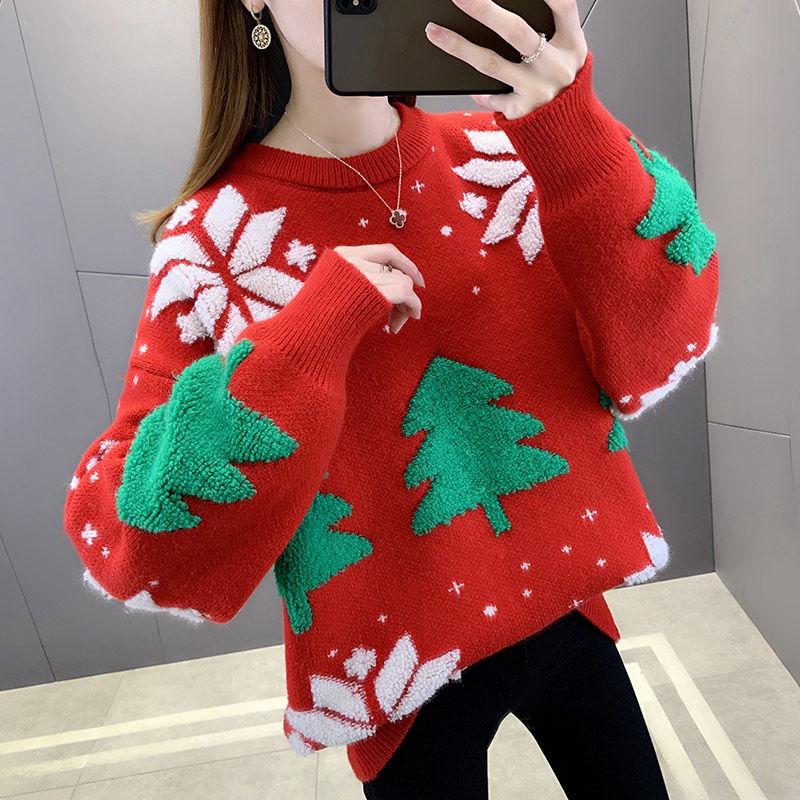 Pullover Sweater Women Christmas Sweaters Wear Loose Winter 2022 Casual Korean Knitting Long Sleeve O Neck Top