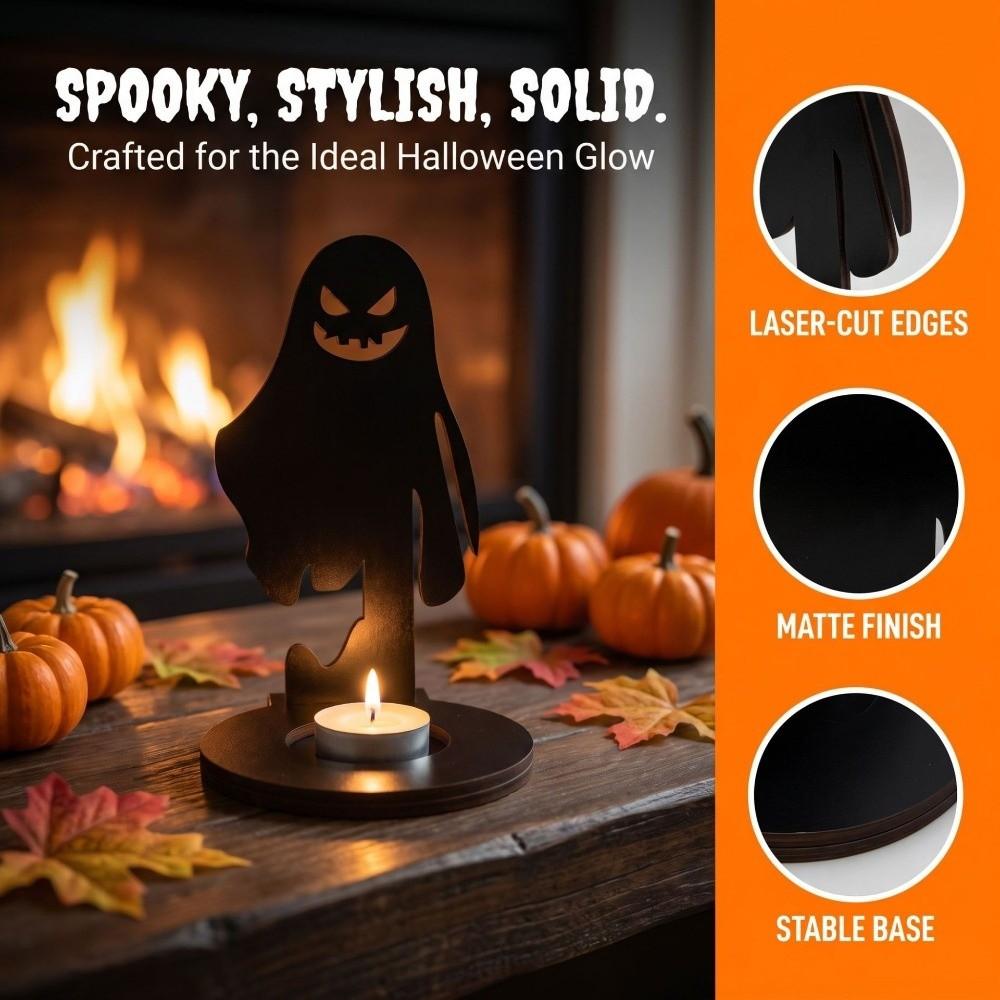 Black Cat Shadow Candle Holder Wooden Tealight Holder Unique Halloween Candle Stand Desktop