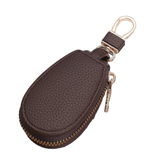 Faux Leather Car Key Case with Hanging Buckle Keyring Chain Portable Remote Key Fob Holder Zipper Bag Protector Pouch Wallet