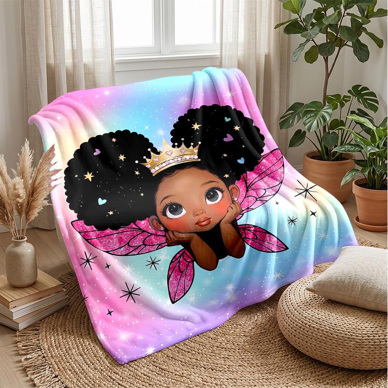 Crowned Fairy with Pink Wings blanket Personalized Name Flannel Blanket Soft Cozy Plush Throw for Sofa Bed Lightweight Home Decor