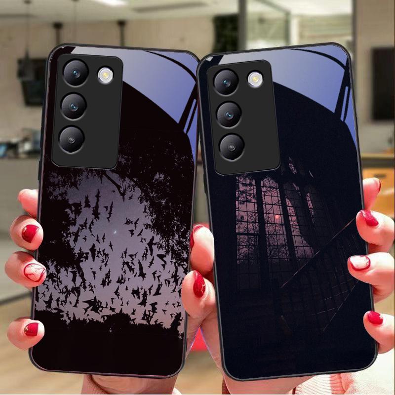 Темный чехол для Y72 33S 11 03 36 96 Lite 35 16 Iqoo 12 V40 SE 5G 29 40 21 30 X80 Pro Vivo Чехол для телефона из закаленного стекла Черный