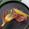 Ins Gold Tableware 430 Stainless Steel Knives, Forks and Spoons Set Imitation Wood Western Food Steak Knives and Forks