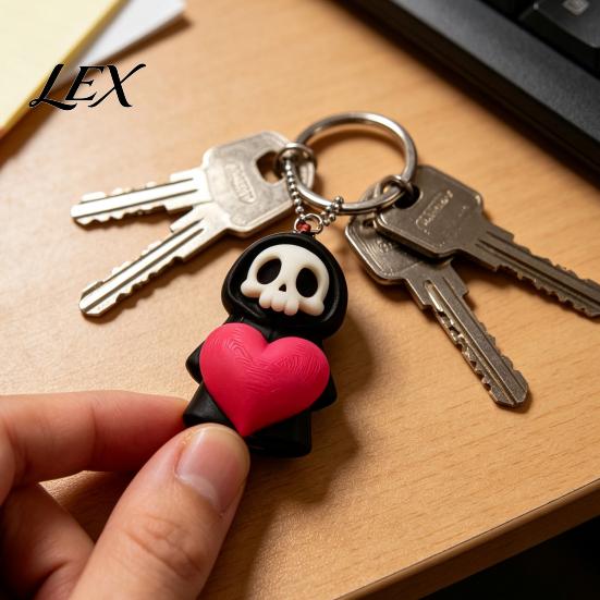 Skull Decoration with Ball Chain Holding Heart Grim Reaper Keychain Charm, 3D Printed Gothic Decor Pendant Chain, Backpacks Bags Purse Hanging