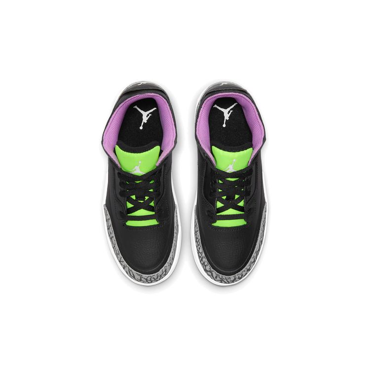 Детские кроссовки Air Jordan 3 Retro PS Electric Green, черно-бело-фиолетовые DA2306-003
