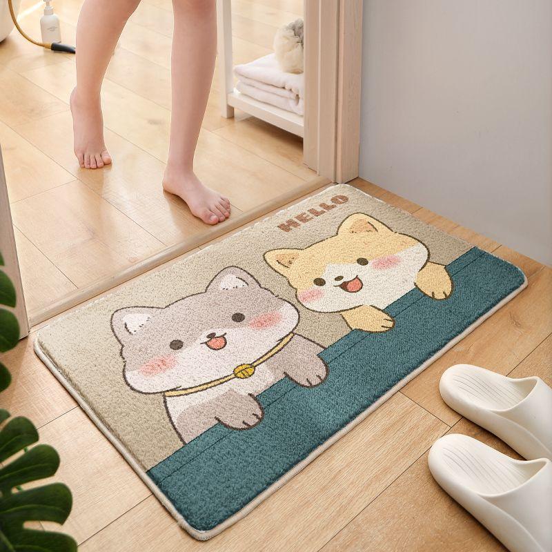 Bathroom Absorbent Floor Mat, Toilet Door Dirt-resistant Non-slip Foot Mat, Bathroom Carpet Cartoon Bedroom Household Floor Mat