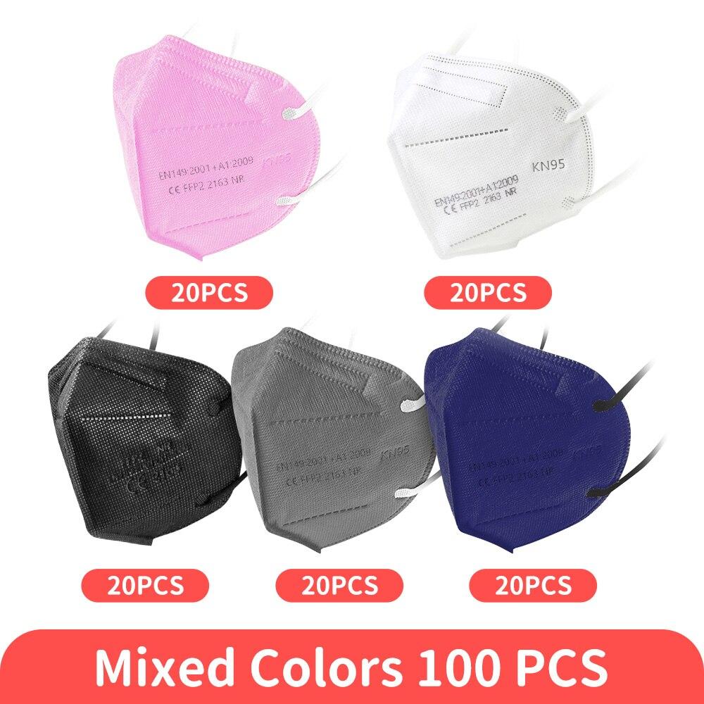 20-200PCS 5 Layers FFP2 MASK Adult Black KN95 Fabric Mascarillas Approved Mouth Face FPP2 Mask KN95 Filter Respirator FFP2MASK