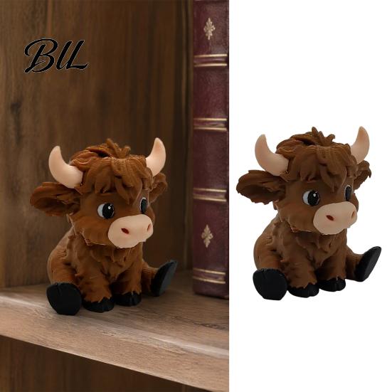 Unique Birthday Presents 3D Printed Highland Cow Figurines, Cartoon Sitting Sculpture, Cute Animal Novelty Gifts for Children Ornament Desk
