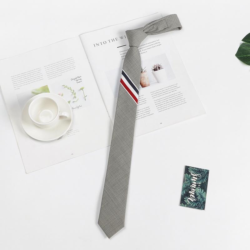 Корейский галстук из серой шерсти в трехцветную полоску шириной 5 см - мужской, деловой, черный, узкий