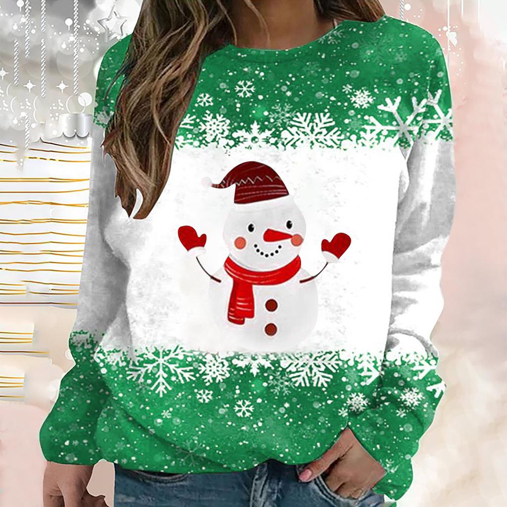 Рождественская женская футболка с длинными рукавами с мультяшным принтом лося, футболка из искусственного хлопка, женский свитшот большого размера, новый пуловер в стиле Харадзюку