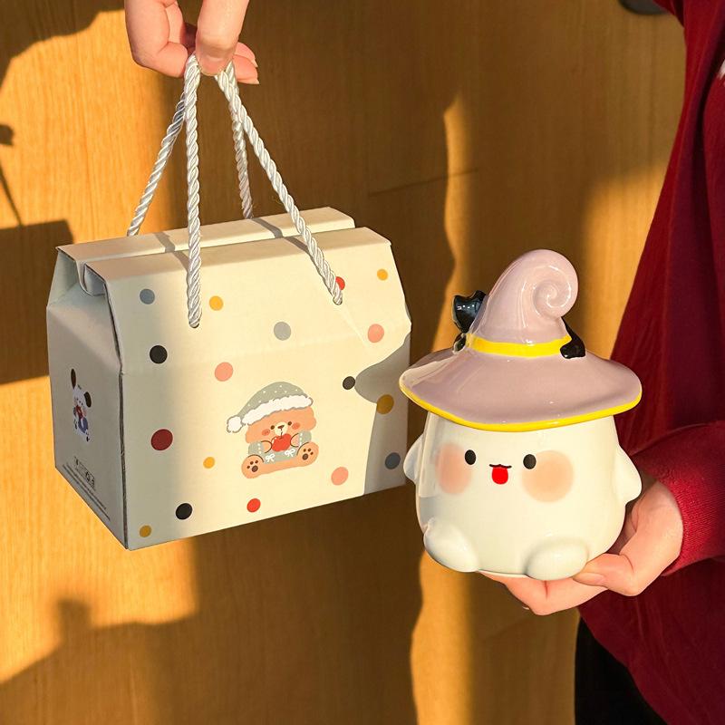 Хэллоуин милая чашка-привидение девушка керамическая кружка с крышкой ложкой офисная парная кофейная чашка сувенир