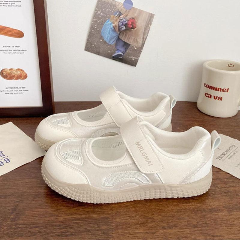 Уродливо милые туфли, полые кеды, женские летние новые шикарные нишевые корейские на липучке, универсальные дышащие маленькие белые туфли