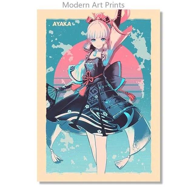 Ретро Genshin Impact Ganyu Hutao игровой плакат печать на холсте настенные аниме фотографии домашний декор комнаты без рамки