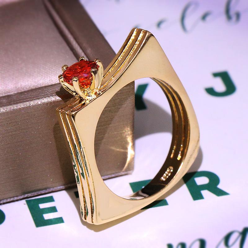 Роскошное кольцо из желтого золота с красным цирконом, подвески, ювелирные изделия, перекрестный дизайн, кристалл CZ, обручальные кольца, ювелирные изделия для помолвки
