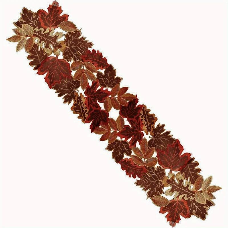 Autumn Maple Leaf Hollow Embroidery Table Runner Farmhouse Thanksgiving Harvest Decor Rustic Long Table Decoration Placemat