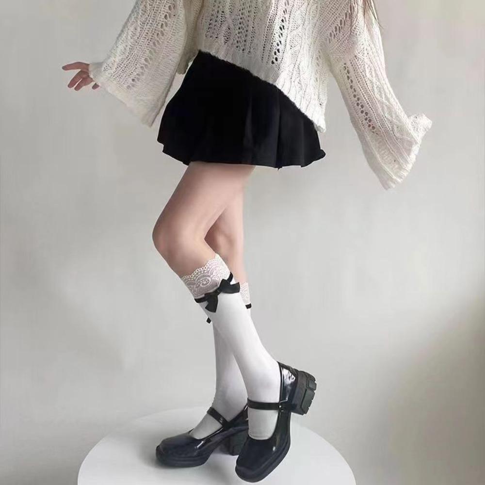 Лолита кружевные носки JK в горошек пряжа бант хлопковые носки с милым бантом осень