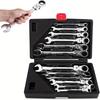 Набор из 12 шт. накидных трещоточных ключей с изгибом, сталь CR-V, метрические 8-19 мм, быстросъемные, механический привод, с портативным ящиком для инструментов для универсальной затяжки