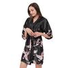 Puntos Summer Ice Silk Fabric Women Lady Nightgown Flower Print Short Bathrobe