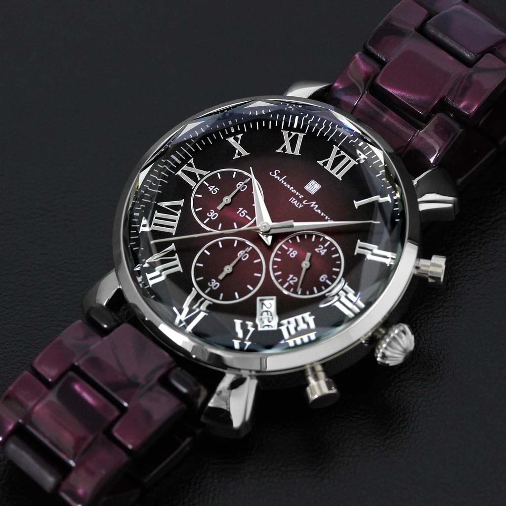 Salvatore Marra Men's Multifaceted Crystal Chronograph Watch with Acetate Strap, Gradient Purple (SM19104A-SSPL)