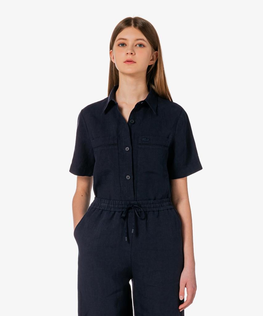 LACOSTE Женская льняная ажурная рубашка с коротким рукавом Cf197E-56G Hde