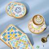 DIY Glass Mosaic Tile Coaster Set Mixed Color Mosaic Kit with Wooden Coaster Kids Adults Handmade Mosaic Crafts Coaster with Accessories