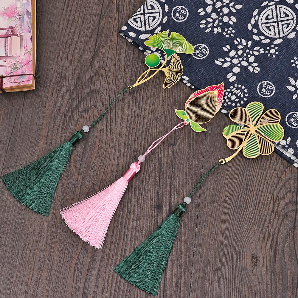 School Office Supplies Tassel Metal Pendant Hollow Painted Pagination Mark Book Clip Brass Bookmark