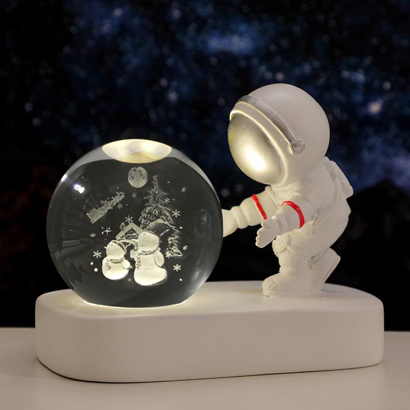 Cross-Border Astronaut Night Light: Starry Sky Crystal Ball with Luminous Base - Perfect Holiday Souvenir and Desktop Ornament.