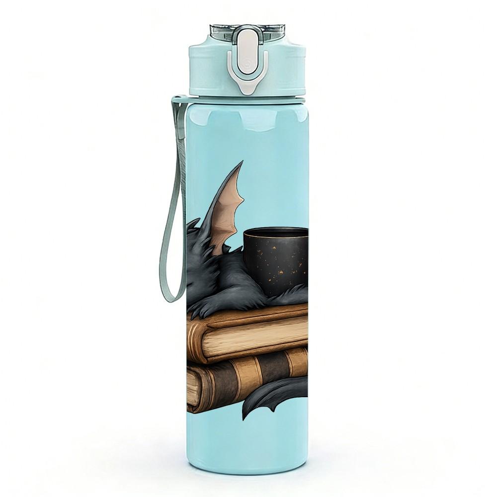 1PC Black Dragon Book Coffee Art 750ml Color Plastic Sports Water Bottle Leakproof Flip Straw Lid Suitable for Sports Office Home Use