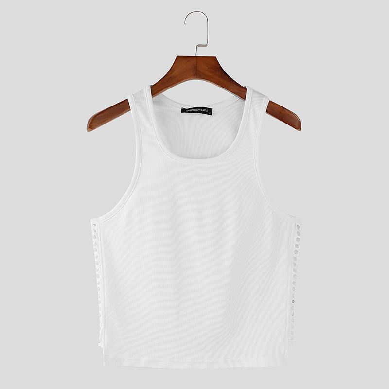 INCERUN Мужские летние майки без рукавов с вырезами по бокам, облегающие укороченные футболки