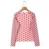 European and American style, new women's clothing, foreign style, fashionable polka dot high elastic long-sleeved T-shirt 0264-034