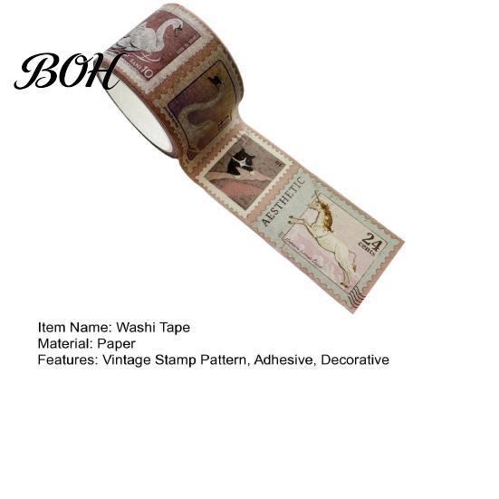 Retro Adhesive Tape Vintage Stamp Washi Roll, Aesthetic Decorative Masking Tape, for DIY Art Crafts, Journaling Scrapbooking Supplies Planner
