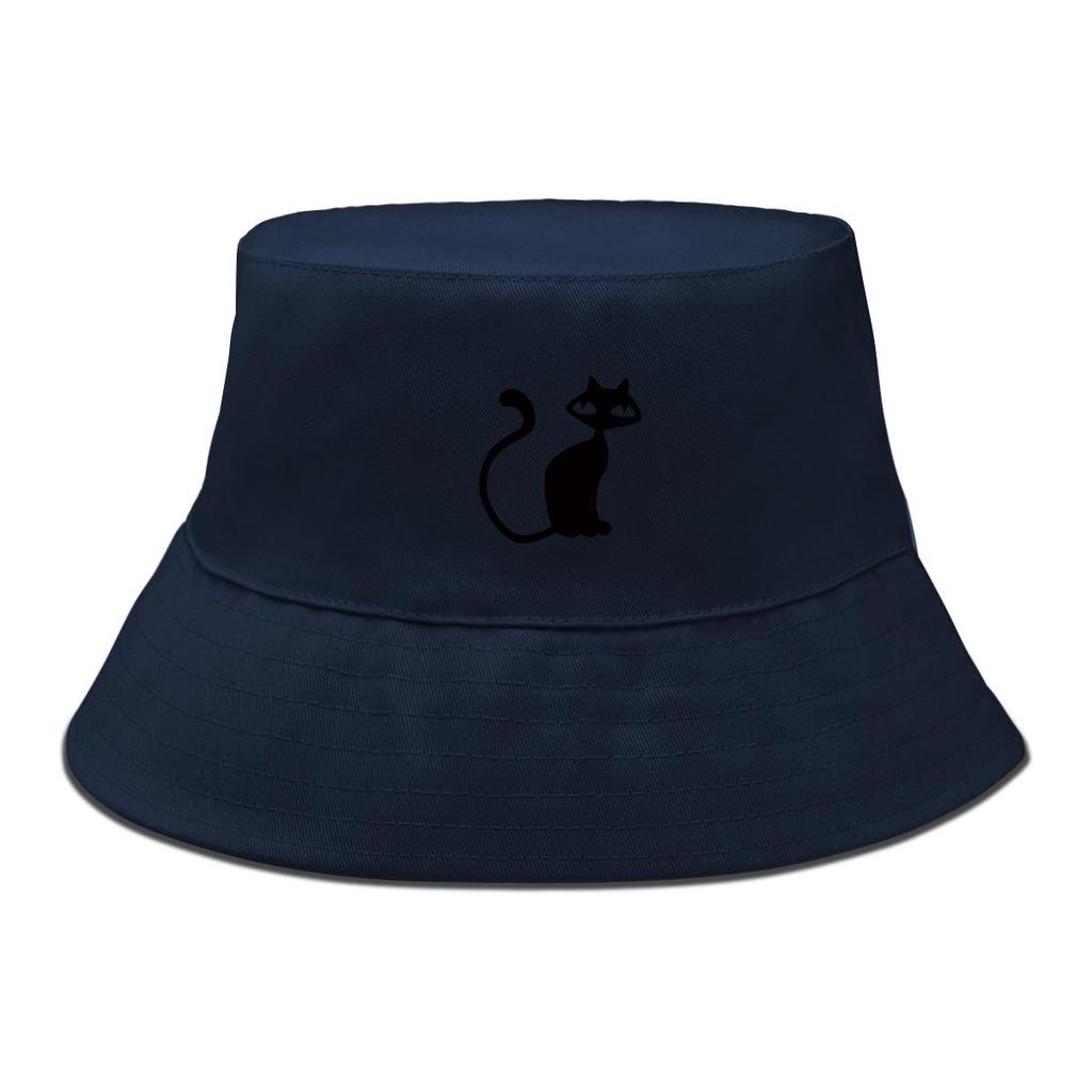 Bucket Hat With Black Cat Print , Animal Fisherman Hat Hip Hop Summer Foldable Fishing Cap