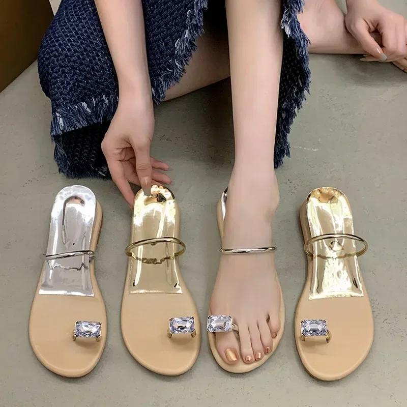 Slippers Women Crystal Luxury Flats Shoes Summer Sandals New  Fashion Flip Flops Designer Slingabck Dress Beach Slides Mujer