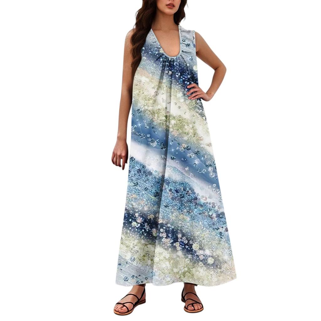 Женская Мода Повседневная А-силуэт Цветочный Принт Эффект Молотка Свободная Длинная Юбка с Карманами