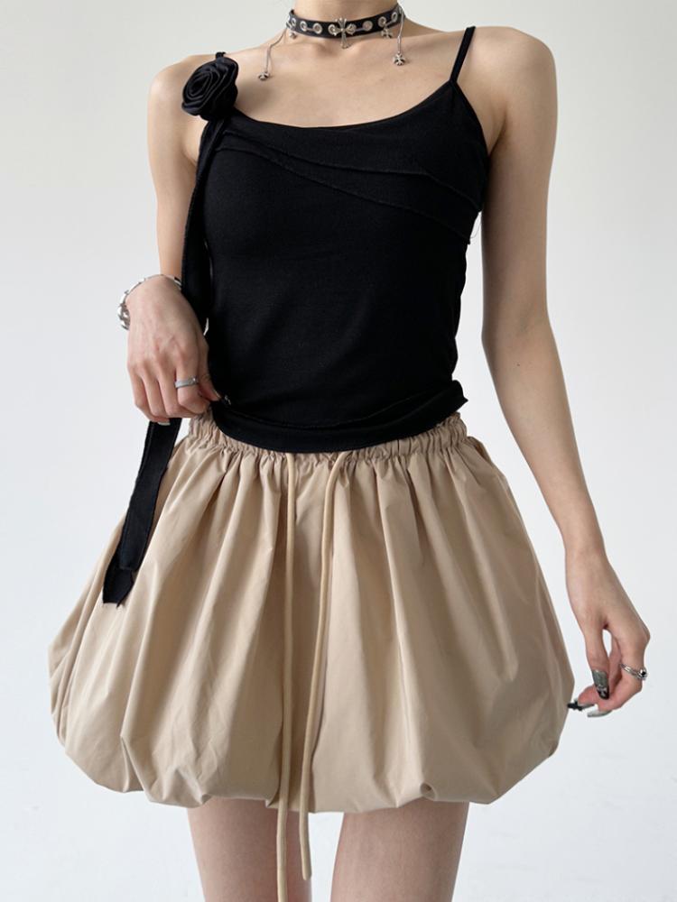 Корейская винтажная мини-юбка-баллон, женская летняя уличная одежда, модная трапециевидная юбка с высокой талией, милая сексуальная плиссированная юбка-пузырь на шнурке