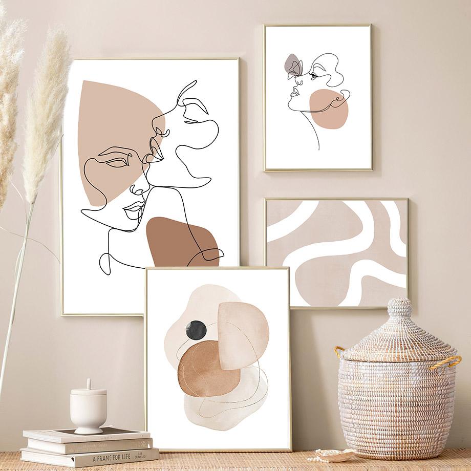 Wall Art Canvas Painting Flower Line Drew Lover Face Color Block Abstract Living Room Decor Posters And Prints Home Wall Picture