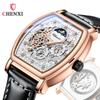 Retro Hollow Skeleton Mens Automatic Mechanical Watch Waterproof Moon Phase Tourbillon Watches Luxury Tonneau Business Wristwatch