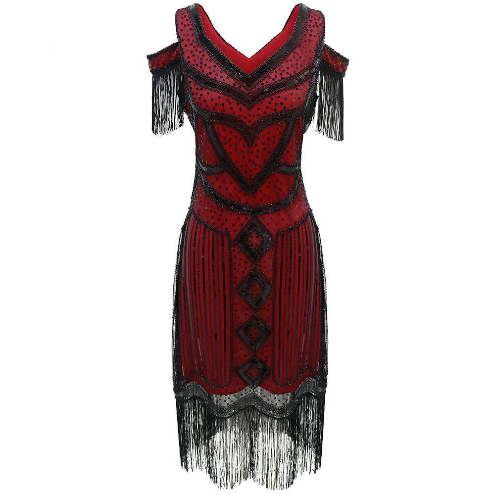 Retro Gatsby 1920s Sequin Tassel Evening Dress, Sizes XS-4XL