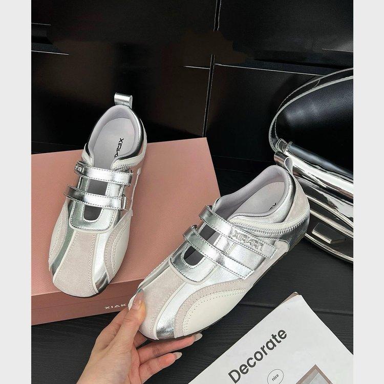 Real Soft Leather Inner Height Increase 6cm Velcro Hollow Sports Mary Jane Shoes Women's Summer Versatile Casual Moral Training Shoes Tide