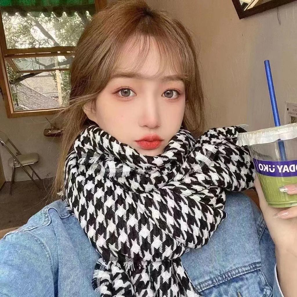 Women Winter Scarves Houndstooth Pattern Cashmere Pashmina Scarf With Tassel Female Fashion Warm Neck Scarf Shawl Wraps