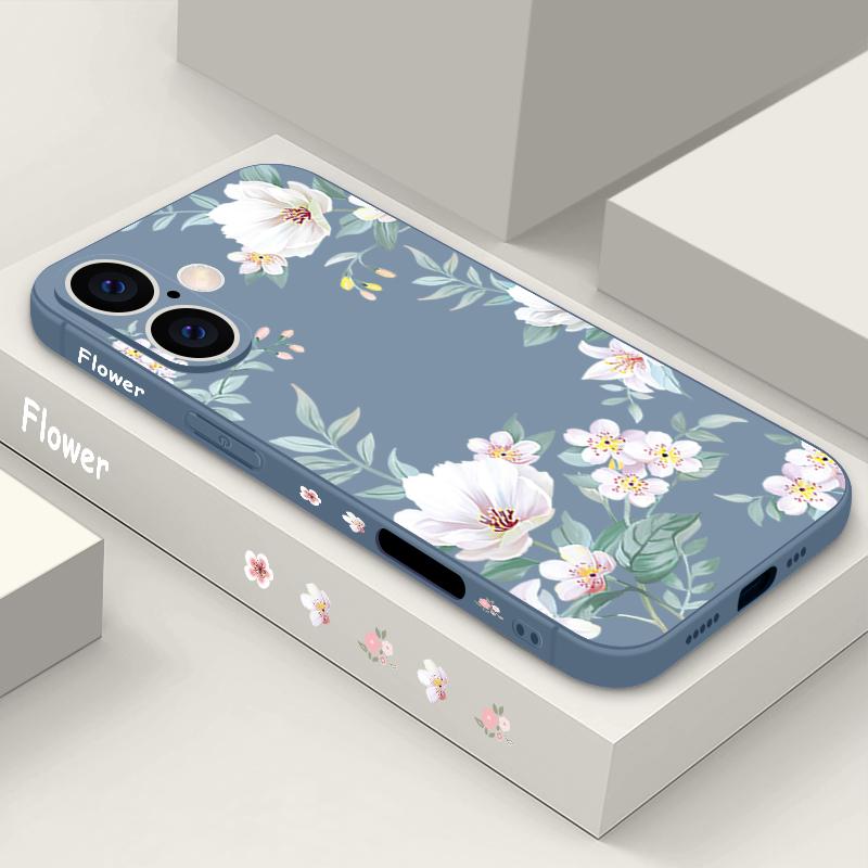 Простой цветочный узор противоударный мягкий чехол для iPhone 16 Pro Max 15 14 Pro 13 12 Mini 11 XS XR 8 7 ремешок TPU защита объектива тонкий матовый чехол для телефона