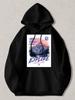 Black Pullover Hoodie with Mountain Print & Explore Beyond Limits Graphic - Hooded Sweatshirt Suitable for Outdoor Adventure,, Cam